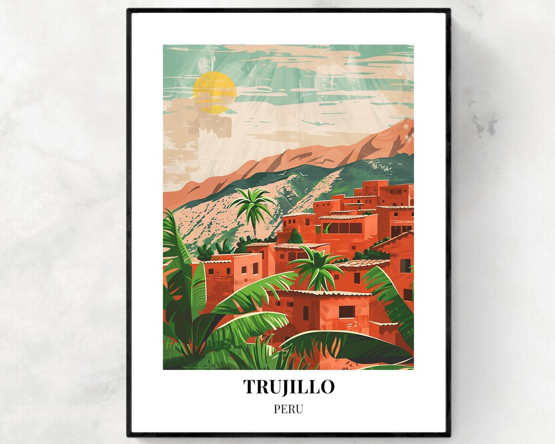 Red Adobe Hillside Village Of Trujillo Peru In The Mountains Poster
