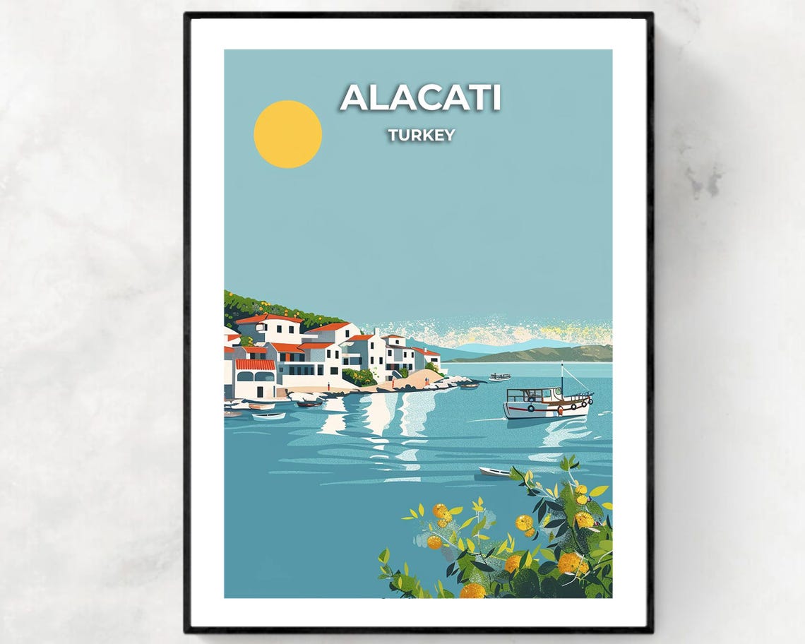 Alacati Turkey Seaside White Town Aegean Coast Travel Art Poster