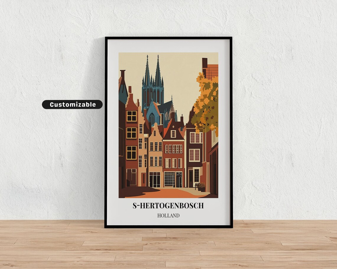 S Hertogenbosch Holland Church Spire Old Town Vintage Travel Poster