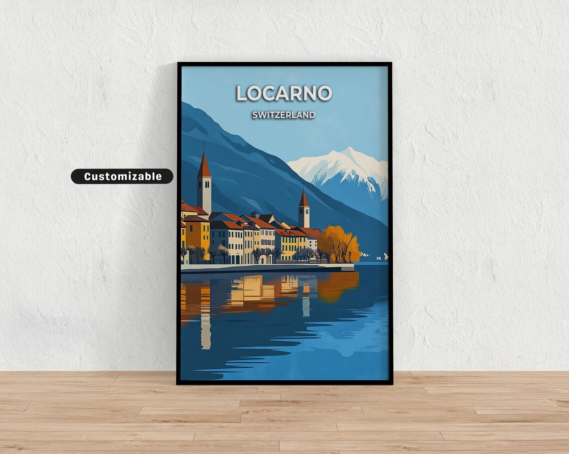 Locarno Switzerland Waterfront Old Town Lake Reflection Travel Poster
