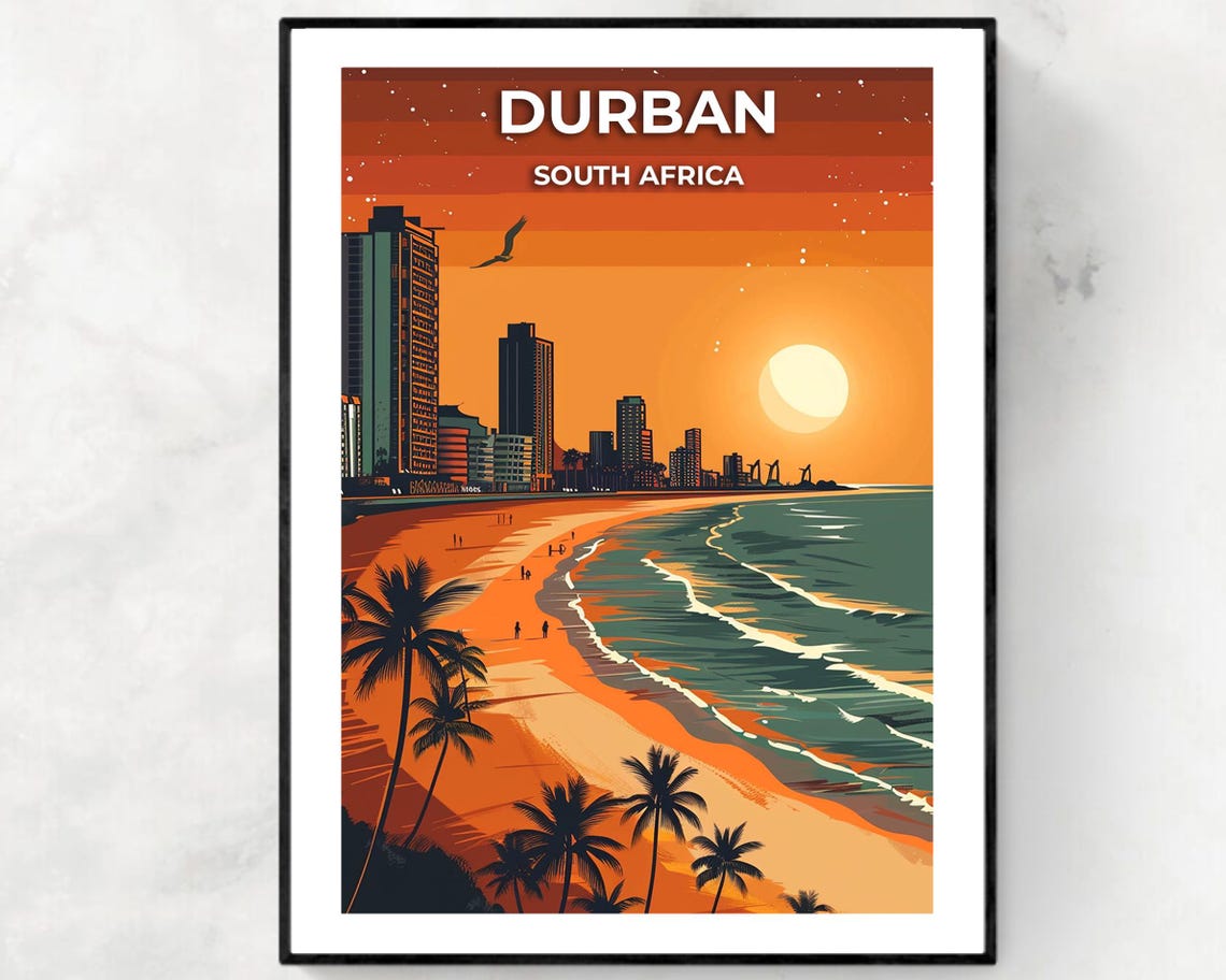 Durban Beachfront Skyline at Sunset South Africa Travel Poster