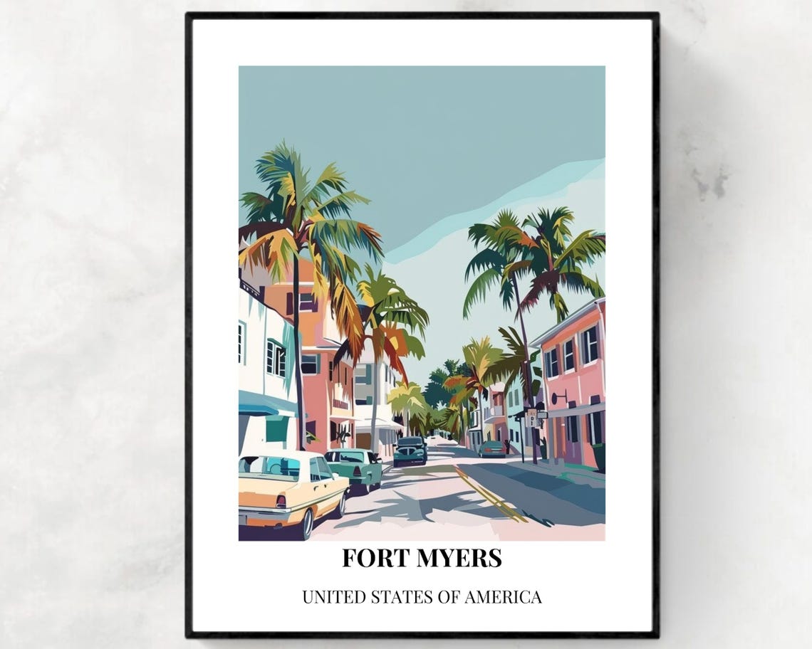 Fort Myers Travel Print Wall Art Fort Myers Florida City Print Fort Myers Travel Gift Fort Myers City Poster