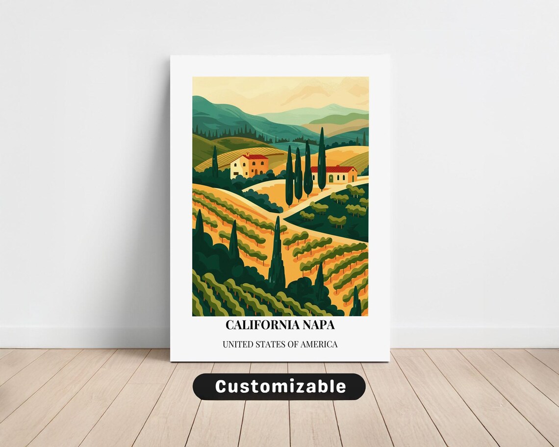 Napa California Vineyard Hills Golden Countryside Travel Poster