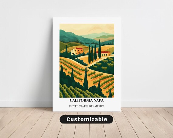 Napa California Vineyard Hills Golden Countryside Travel Poster