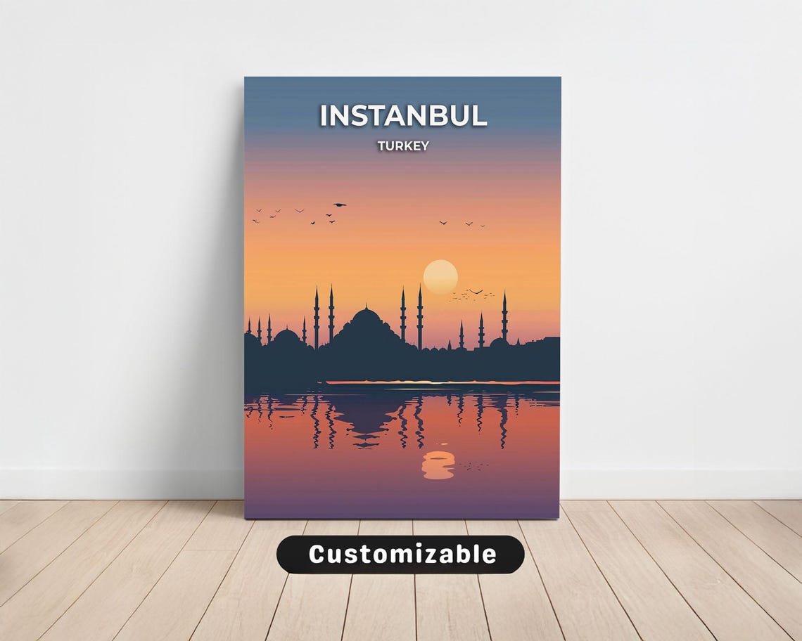 Istanbul Turkey Sunset Mosque Skyline Silhouette Travel Poster