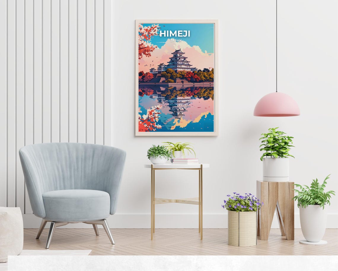 Himeji Japan Castle Cherry Blossom Reflection Daytime Travel Poster - Image 2