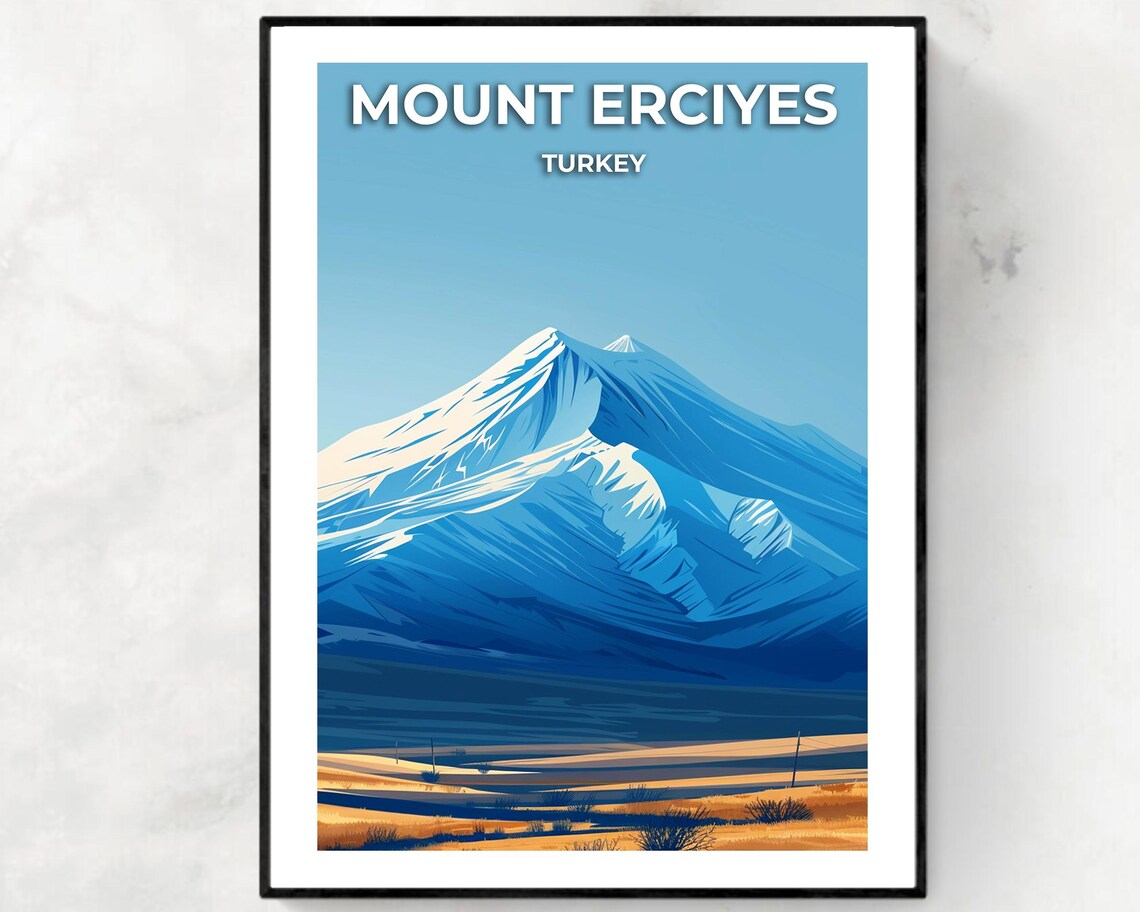 Mount Erciyes Turkey Snowcapped Peak Above Golden Plains Poster