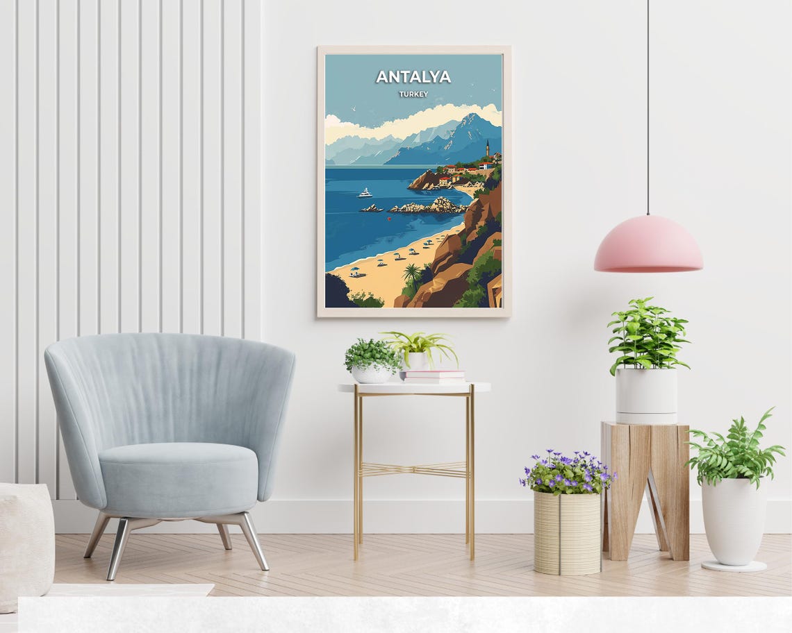 Antalya Turkey Mediterranean Beach and Taurus Mountains Travel Poster - Image 2
