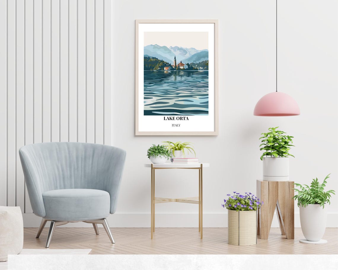 Lake Orta Italy Lakeside Village Island and Mountain View Poster - Image 2