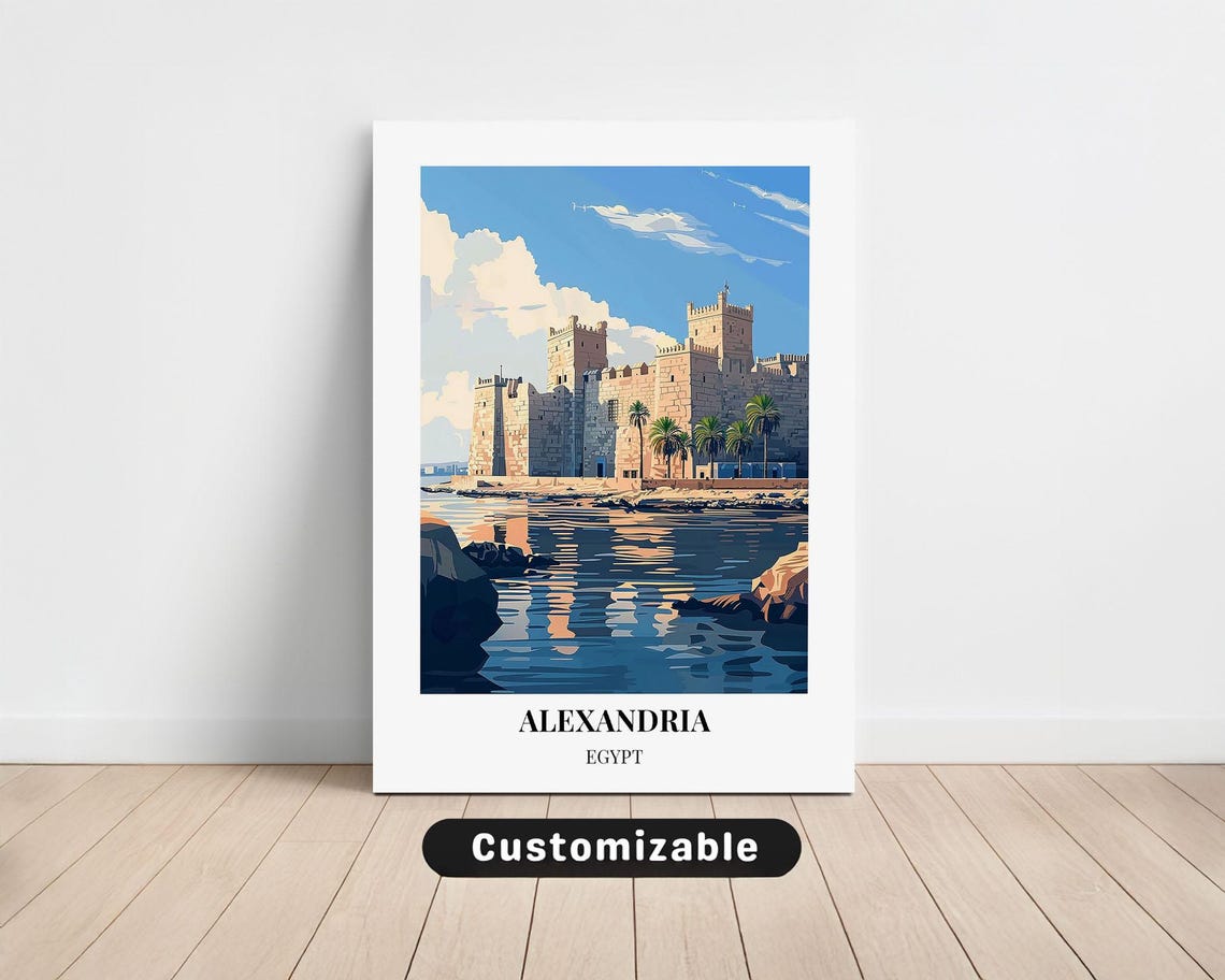 Alexandria Egypt Citadel Waterfront Minimalist Travel Poster