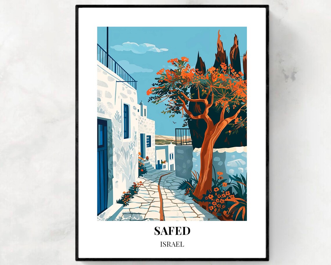 Safed Israel Artists Quarter Stone Lane Orange Tree Travel Poster