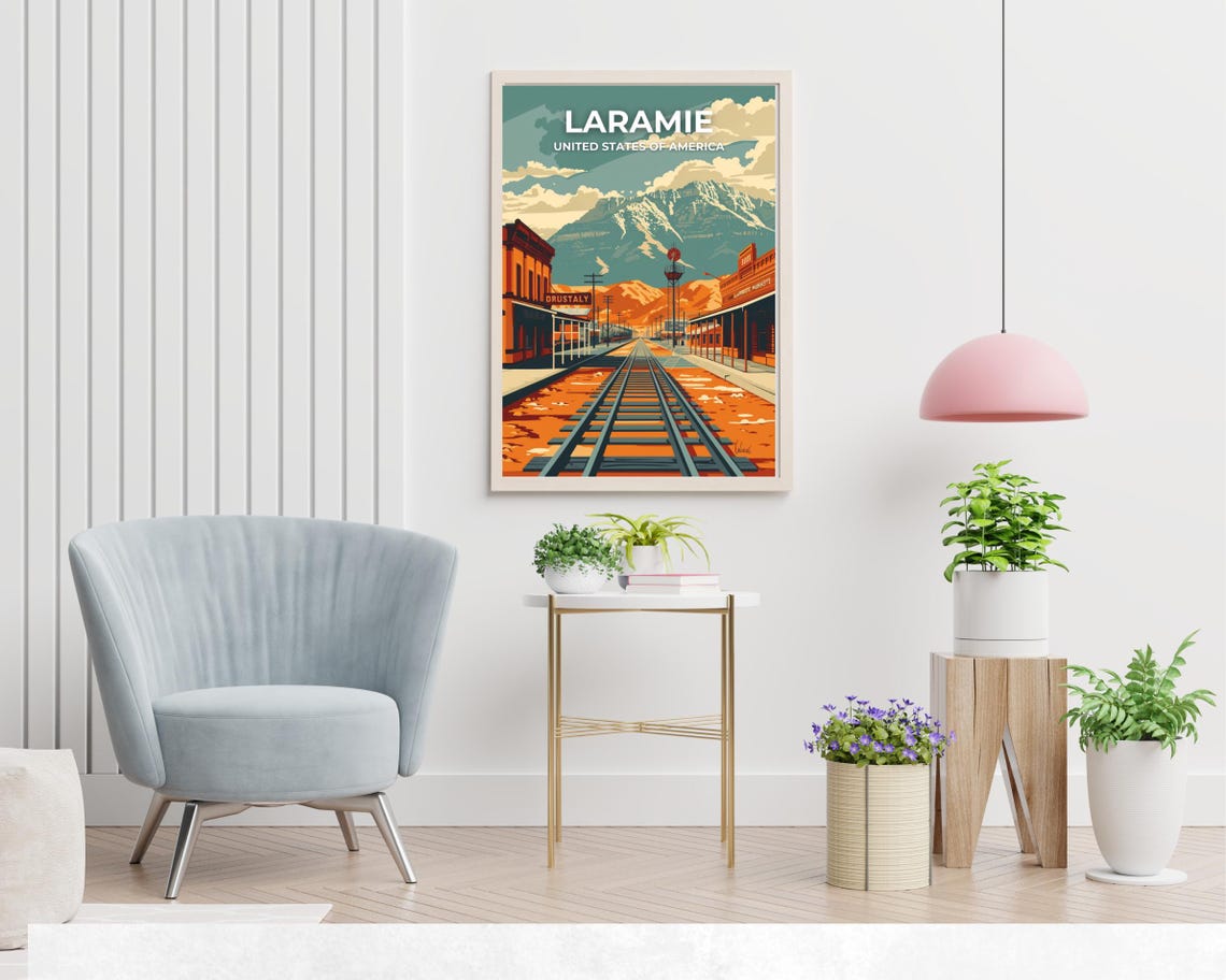 Laramie Railroad Tracks Mountain Town Sky Banner Travel Poster - Image 2