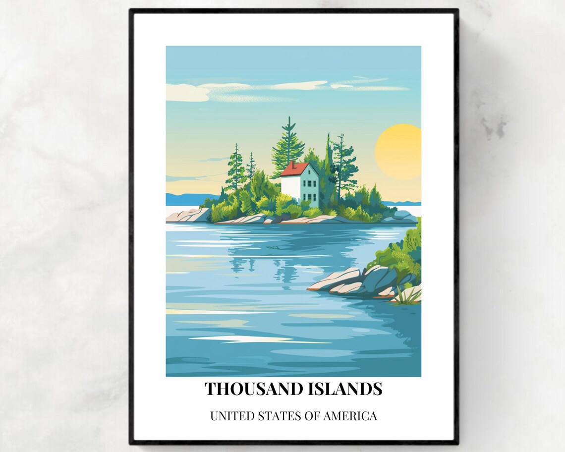 Thousand Islands Island Cabin Sunset on the Water Travel Poster
