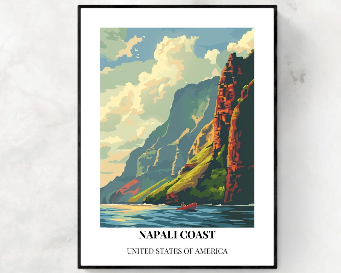 Napali Coast Kauai Sea Cliffs Kayak Ocean Adventure Travel Poster