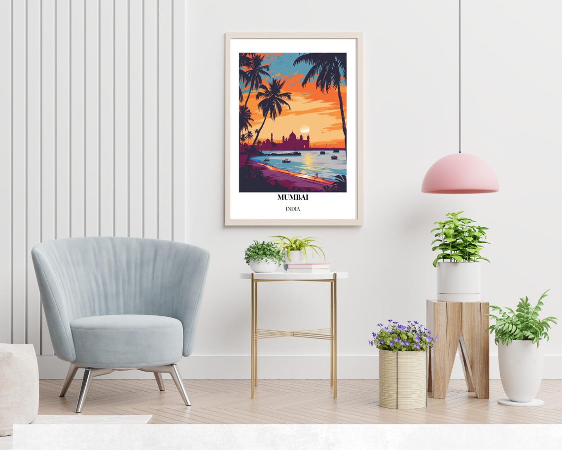 Mumbai India Beach Sunset With Landmark Silhouette Travel Poster - Image 2