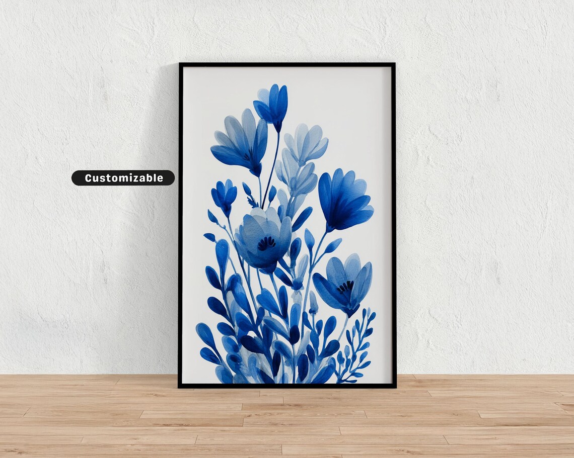 Breezy Blue Watercolor Wildflowers Floral Botanical Wall Poster