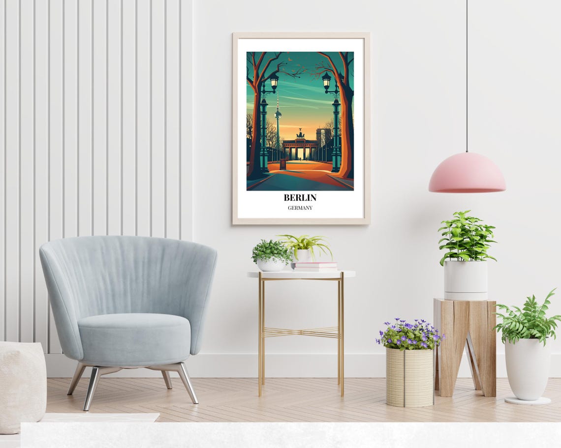 Berlin Germany Brandenburg Gate Dusk Scene Vintage Travel Poster - Image 2