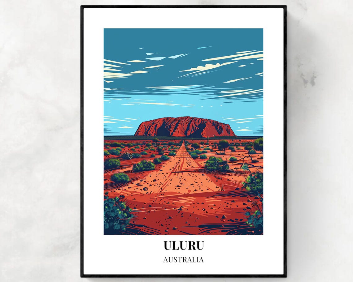 Uluru Australia Red Desert Rock Monolith Daytime View Travel Poster