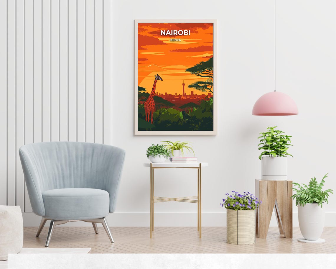 Nairobi Kenya Giraffe Sunset City Skyline Golden Hour Poster - Image 2