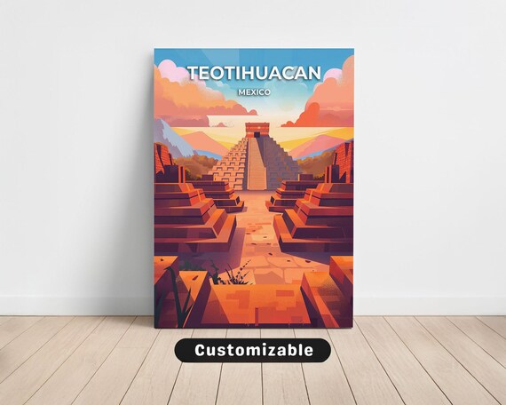 Teotihuacan Mexico Sunset Pyramid Avenue Ancient Ruins Travel Poster