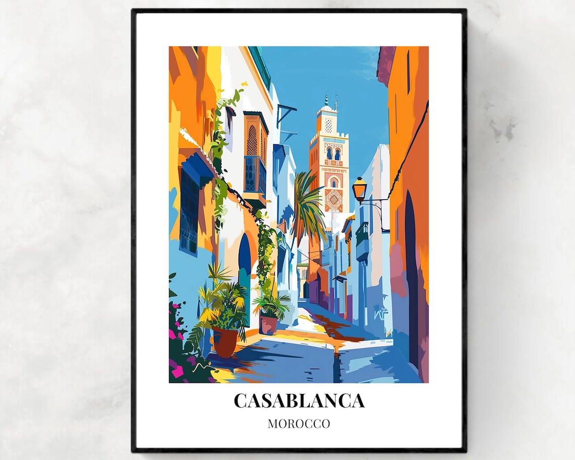 Casablanca Morocco Colorful Medina Alley Minaret Street Poster