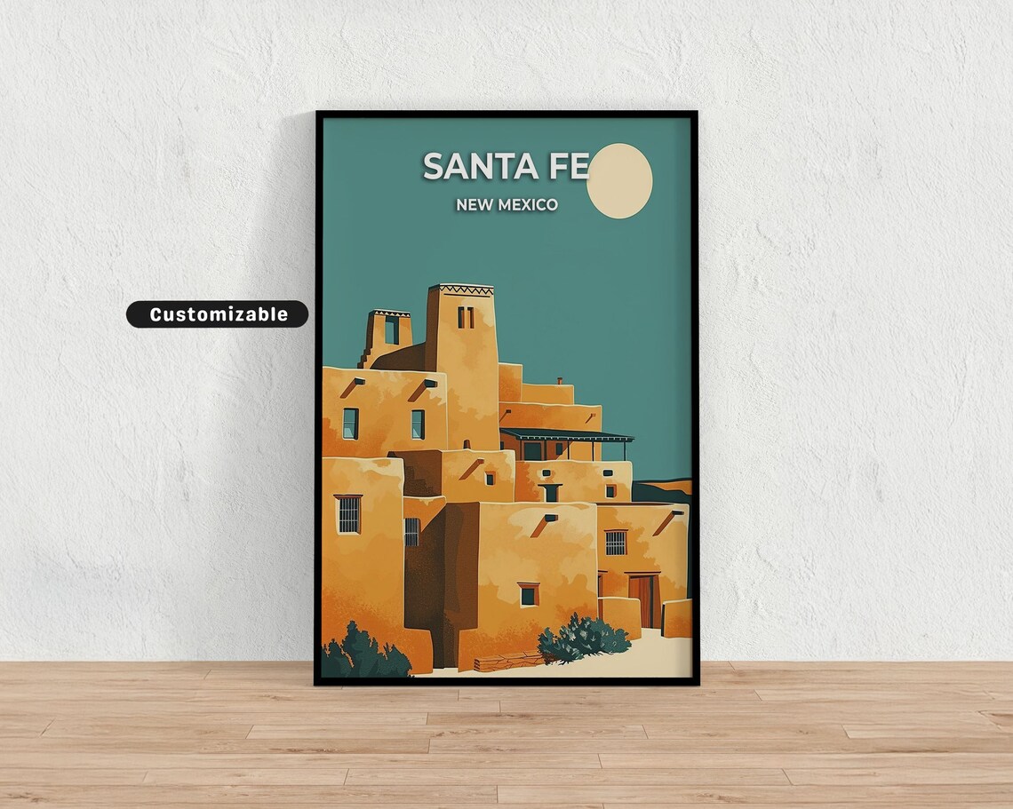 Santa Fe New Mexico Pueblo Adobe Architecture Desert Dusk Travel Poster