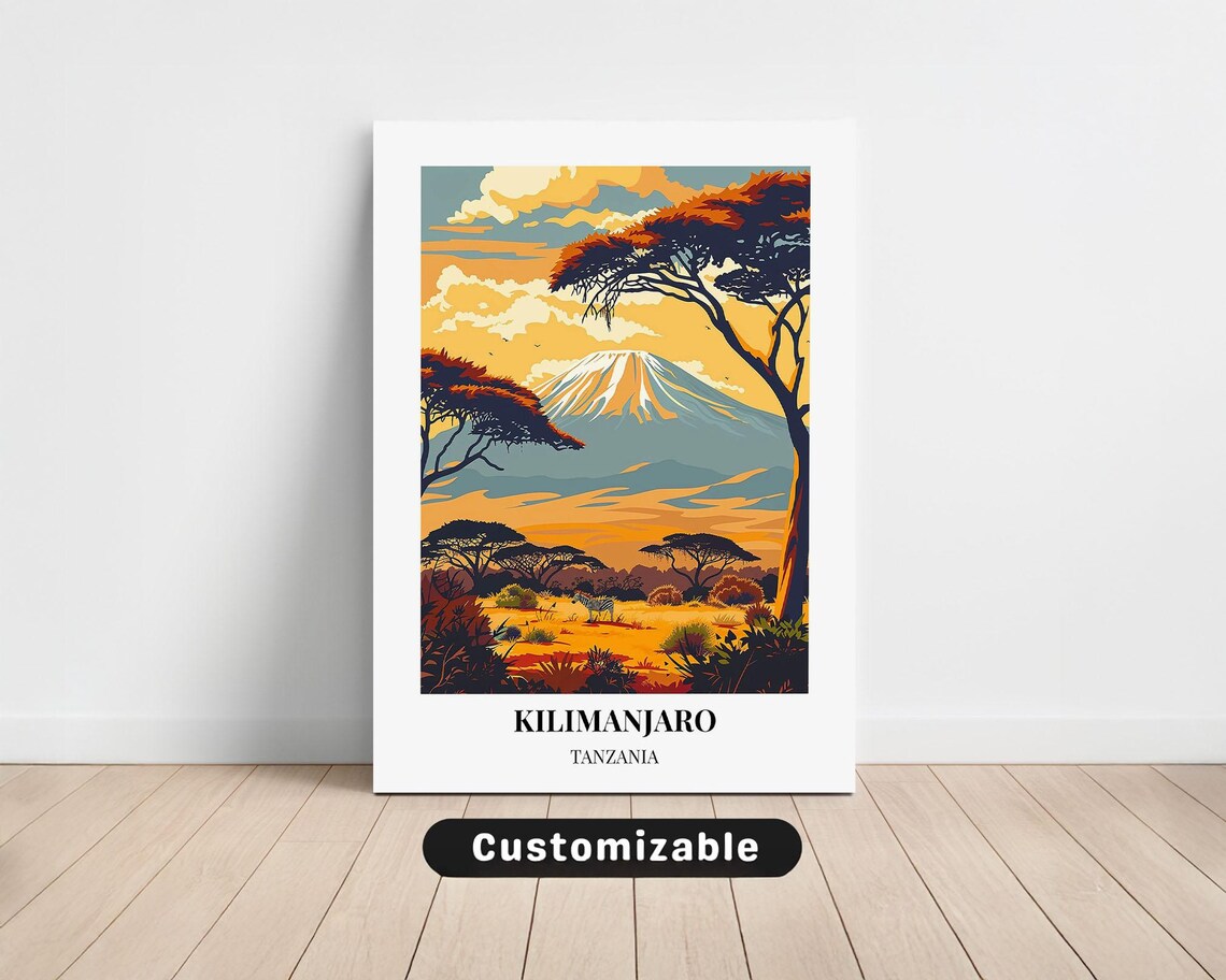 Kilimanjaro Tanzania Acacia Trees Safari Savanna Travel Poster Art