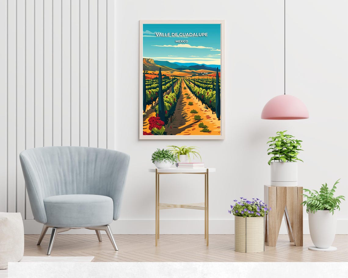 Valle De Guadalupe Mexico Vineyard Rows Daytime Scene Travel Poster - Image 2