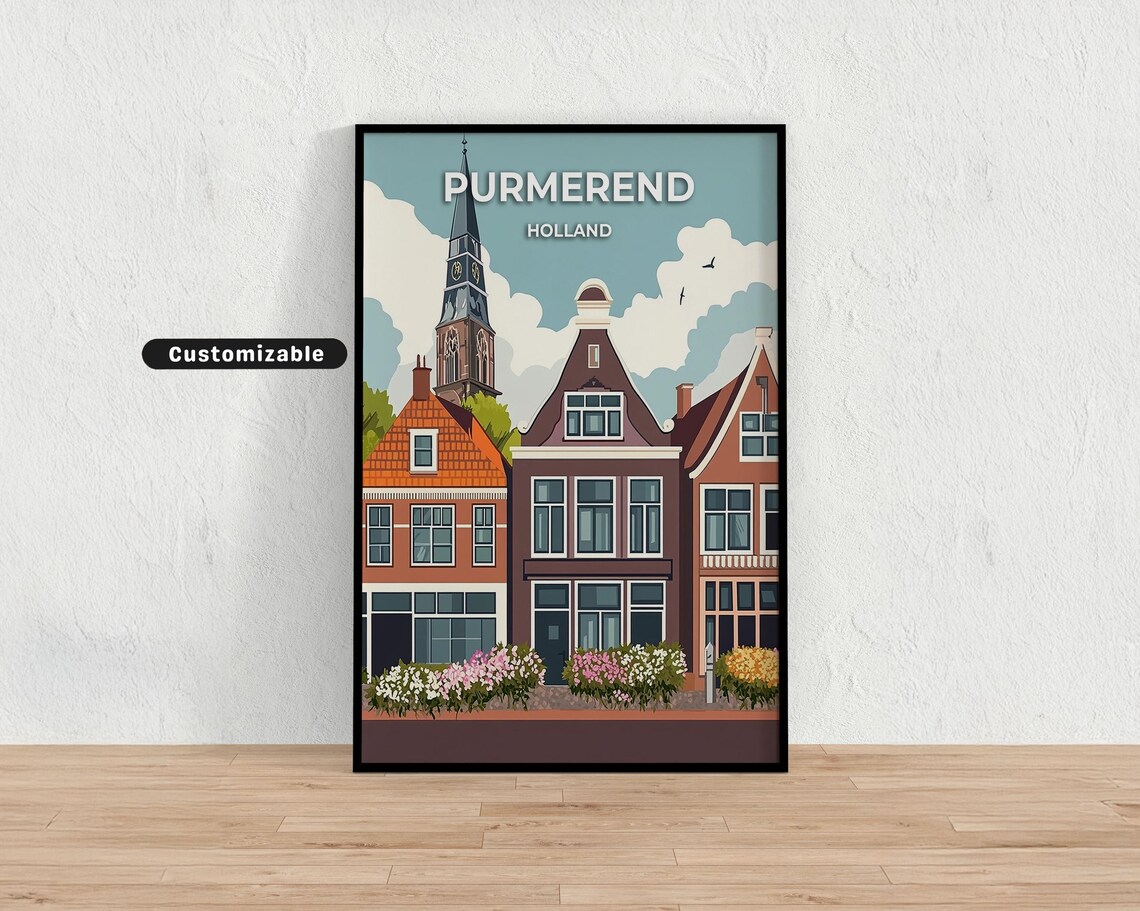 Purmerend Holland Gabled Houses Flower Boxes Vintage Travel Poster