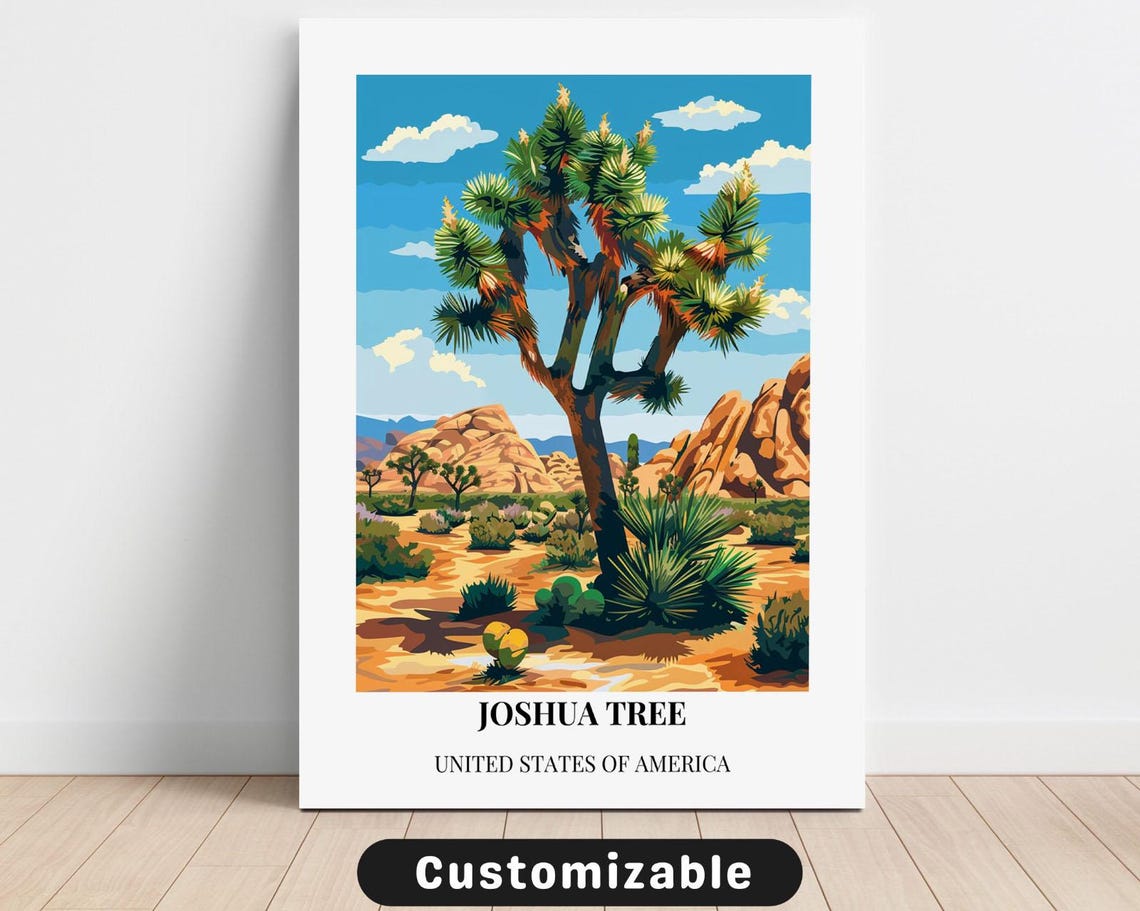 Joshua Tree National Park Desert Rocks Minimalist White Border Poster