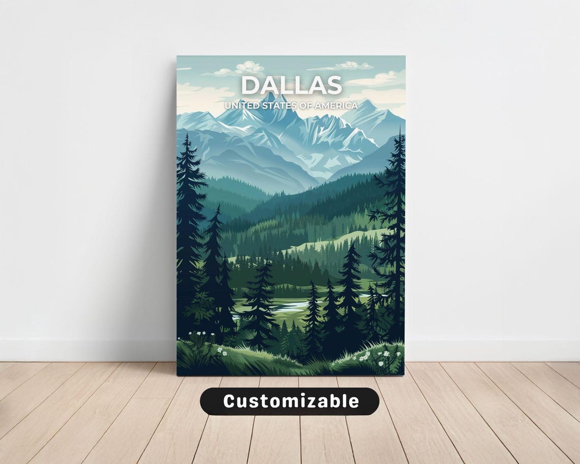 Dallas Texas Mountain Pines Vintage Travel Style Scene Art Poster