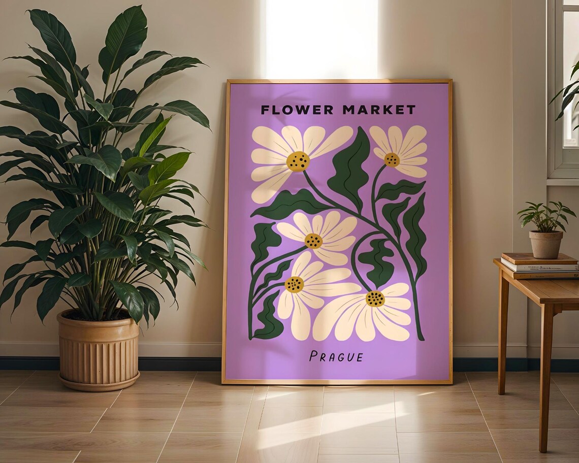 Prague Flower Market Poster, Mid-Century Modern