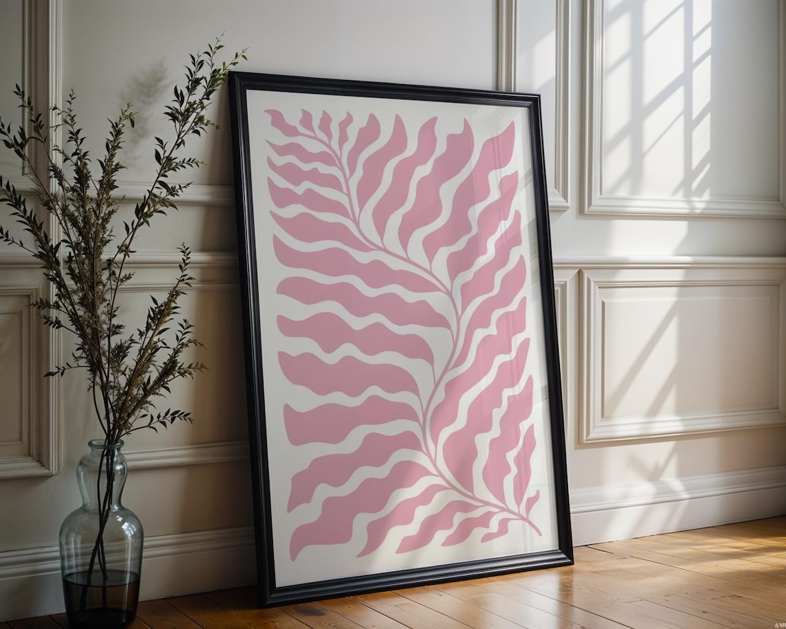 Minimalist Pink Leaf Abstract Botanical Poster Print
