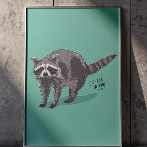 Raccoon Wall Art Quirky Animal Print Bar Cart Decor