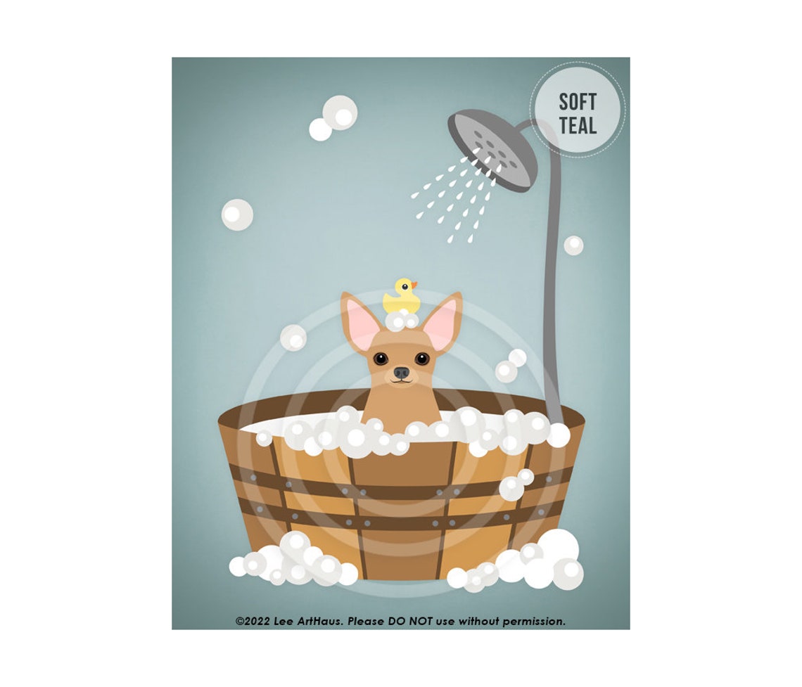 220dp Bath Wall Decor Chihuahua Dog In Wooden Bathtub Wall Art Chihuahua Gifts Funny Dog Drawing Dog Decor Art For Bathroom - Image 4