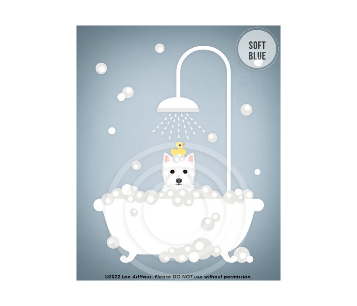 Westie Dog Taking Bubble Bath Under Shower Cute Dog Art Poster - Image 2