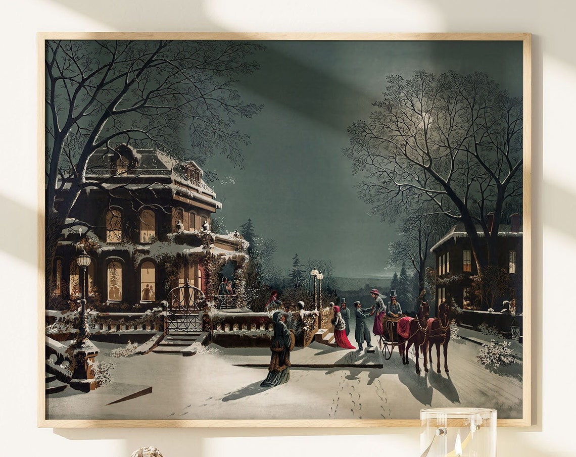 Vintage Christmas Eve Reproduction Village Wall Art Vintage Christmas Winter Snowy Wall Art Farmhouse Holiday Decor Print Xmasv1