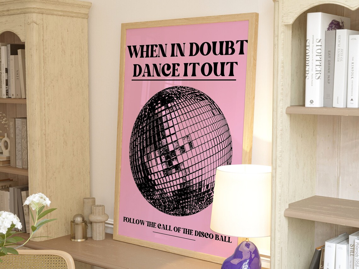 Dance It Out Retro Disco Ball Print, Quote Art - Image 2