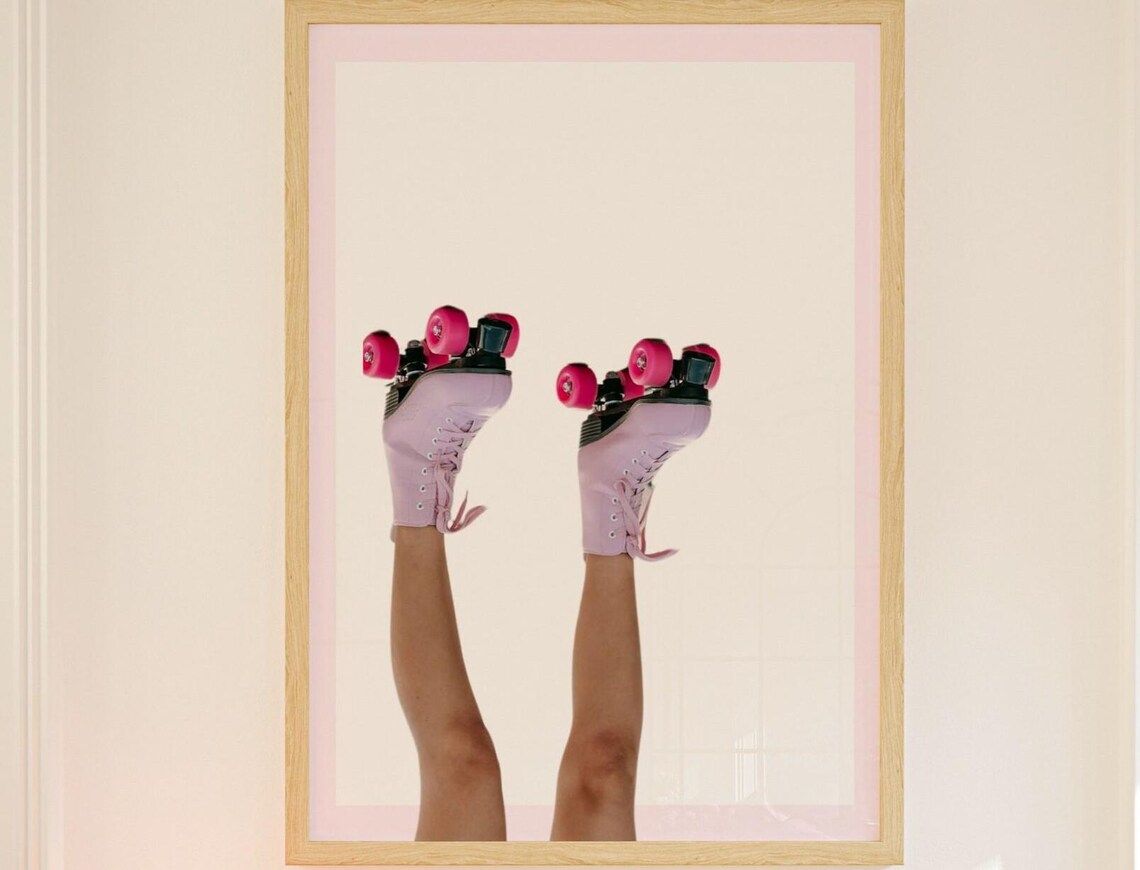 Pink Quad Roller Skates Retro Skater Girl Girly Fun Photo Poster