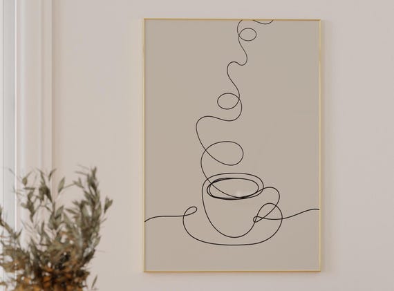 Coffee One Line Art Wall Minimal Print Bar Modern Poster Lover Gift For Her Housewarming Present