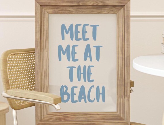 Meet Me At The Beach Hand Lettered Coastal Typography Poster