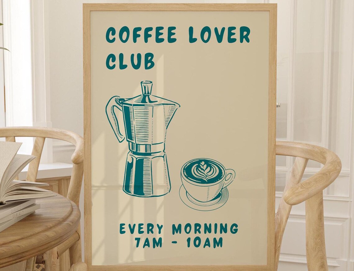 Coffee Club Kitchen Poster, Coffee Lover Gift