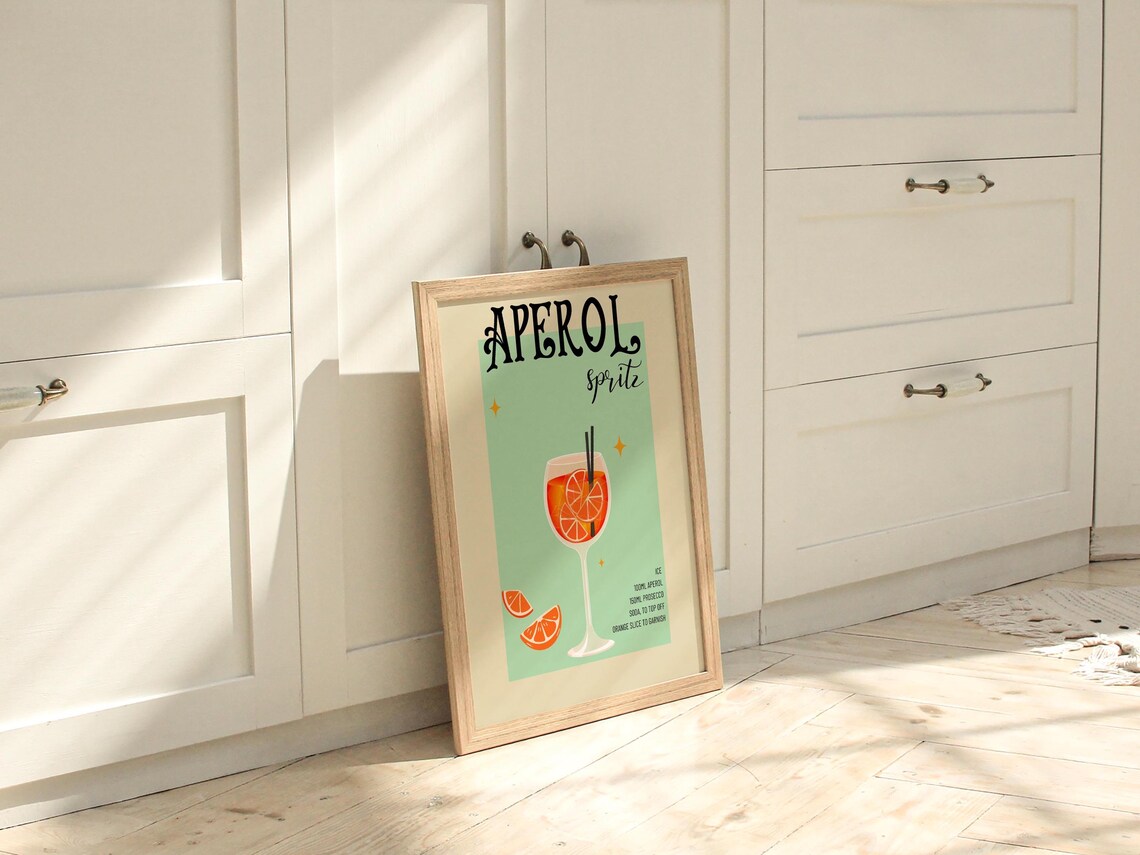 Aperol Spritz Cocktail Recipe Poster in Retro Mint Green Design - Image 3