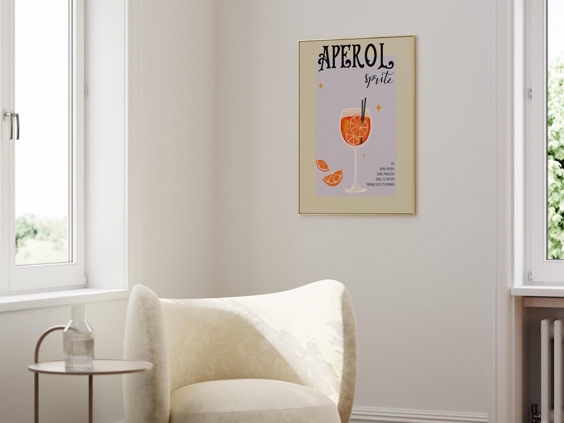 Retro Aperol Cocktail Print, Vintage Home Bar Decor - Image 3