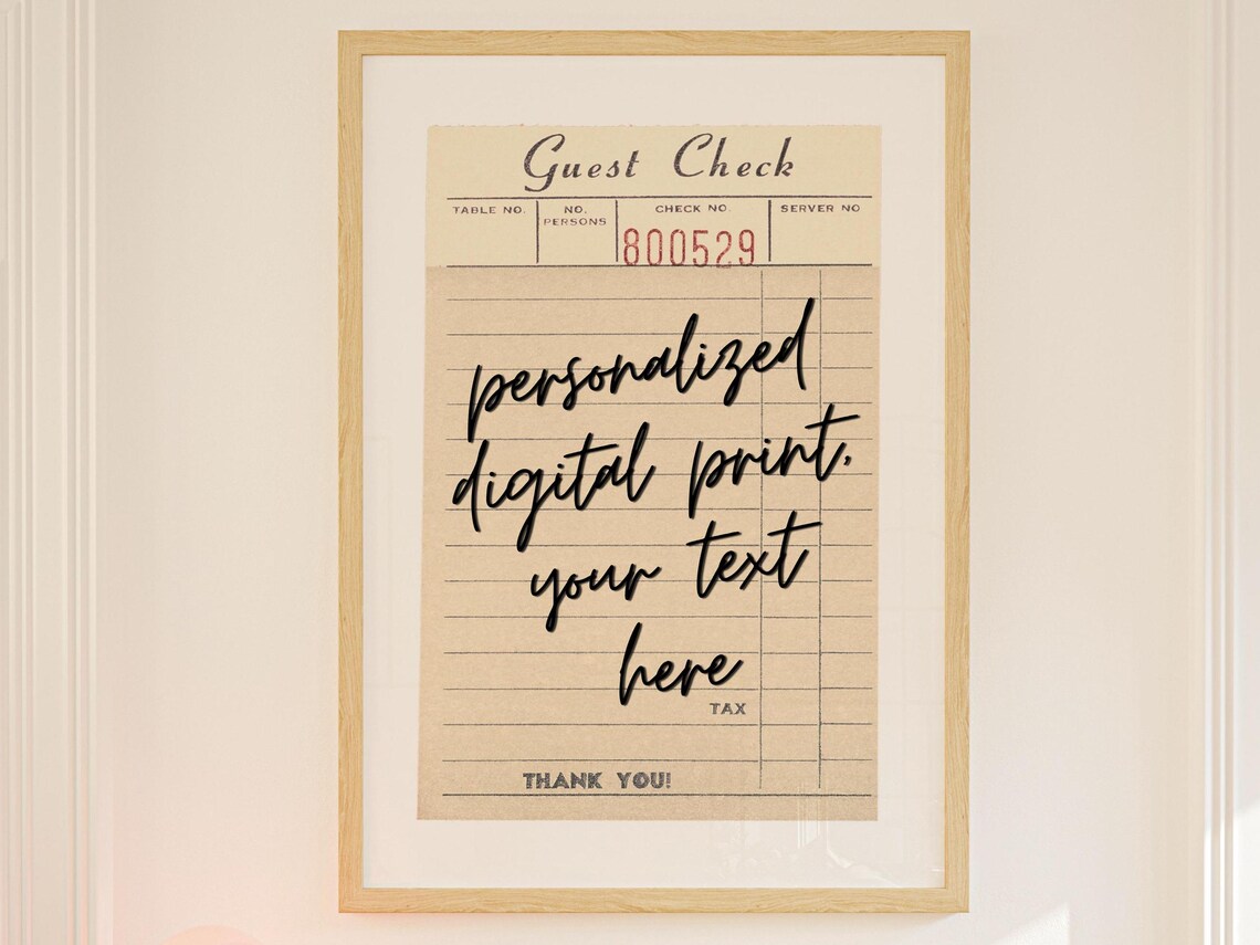 Personalized Text Guest Check, Trendy Kitchen Art