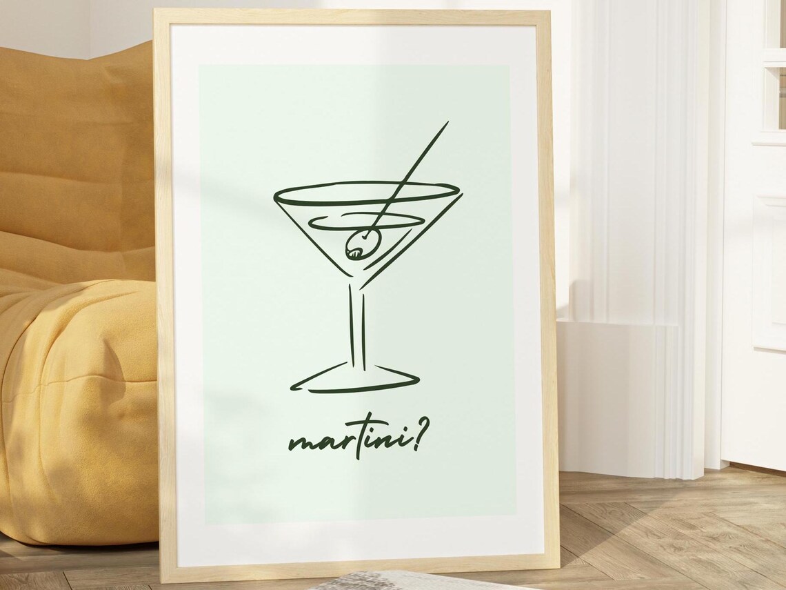 Print Bar Art Minimalist Cocktail Poster Purple Cart Wall Drinks Decor Simple Neutral