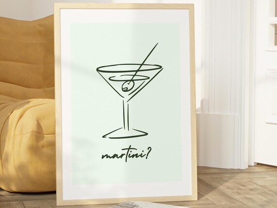 Print Bar Art Minimalist Cocktail Poster Purple Cart Wall Drinks Decor Simple Neutral