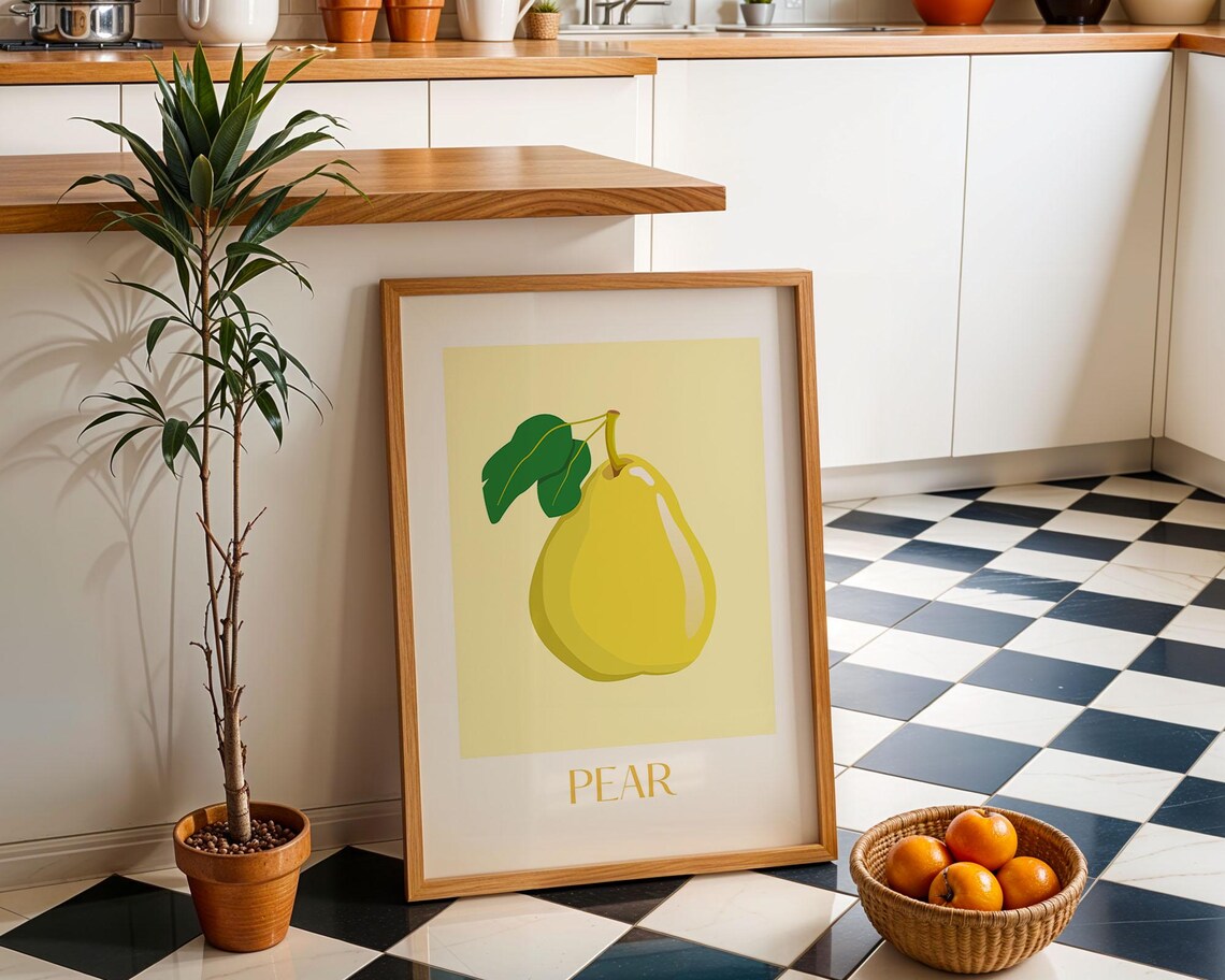 Pear Kitchen Art Print, Colorful Fruits Market