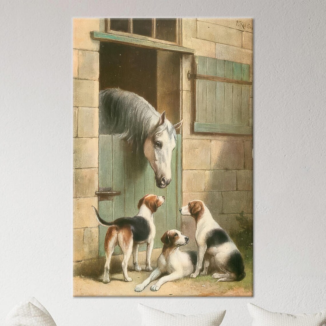 Horse Printed Dog Wall Art Farm Poster Animal Art Decor Farmhouse Art Coastal Horse And Dogs Personalize Gift