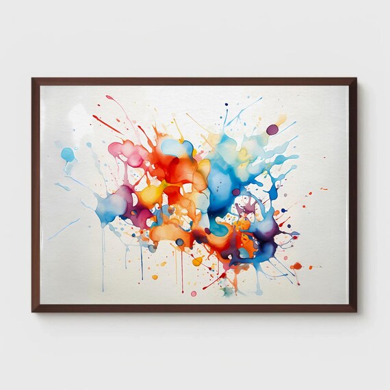 Vibrant Splatter Watercolor Painting Print Color Splash Abstract Art Colorful Home Decor Wall